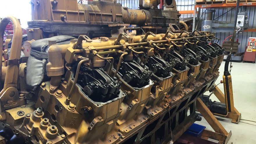 Cat 3516B stripped on the stand, as received