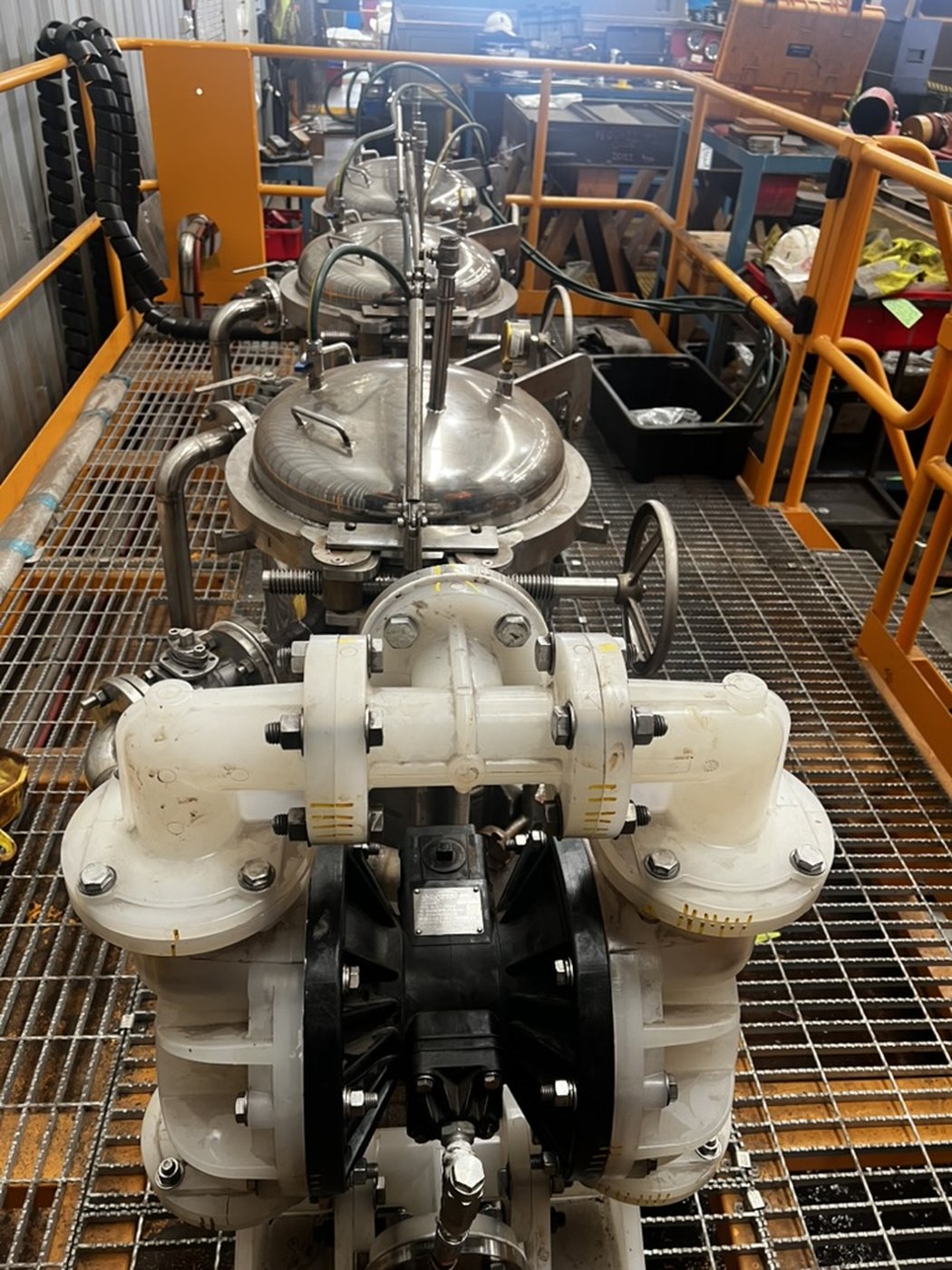 The pump and the three housings from the stair end