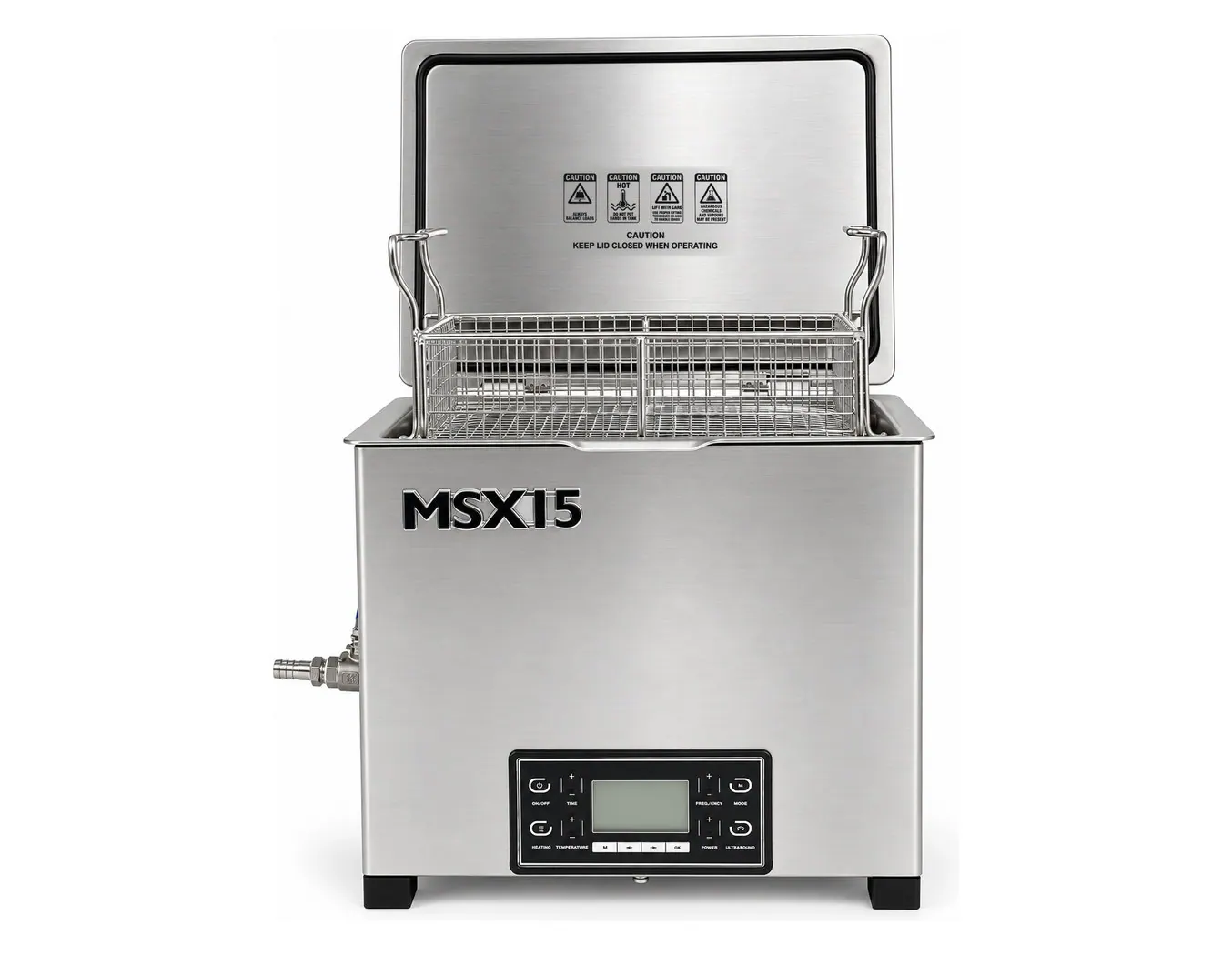 Misonics MSX 15 benchtop ultrasonic parts cleaner, lid open