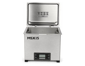Misonics MSX 15 industrial ultrasonic cleaner &mdash; Lid open, basket in the tank