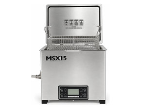 Misonics MSX 15 industrial ultrasonic cleaner &mdash; Front elevation, lid open