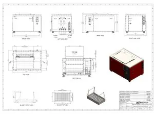 Misonics MSX 240 industrial ultrasonic cleaner — General arrangement drawing — rev C, dimensioned