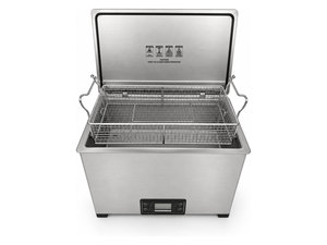 Misonics MSX 30 industrial ultrasonic cleaner — Front elevation, lid open