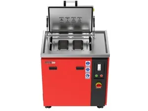 Misonics MSX 50 industrial ultrasonic cleaner — Lid open, twin pan insert fitted