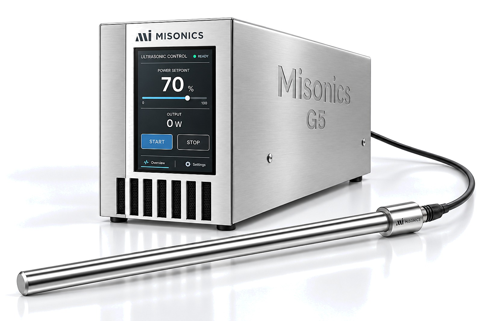 Misonics SonoDrive G5 generator connected to a Solo 360 rod resonator