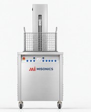 SonoLift seen from the front, basket raised clear of the bath