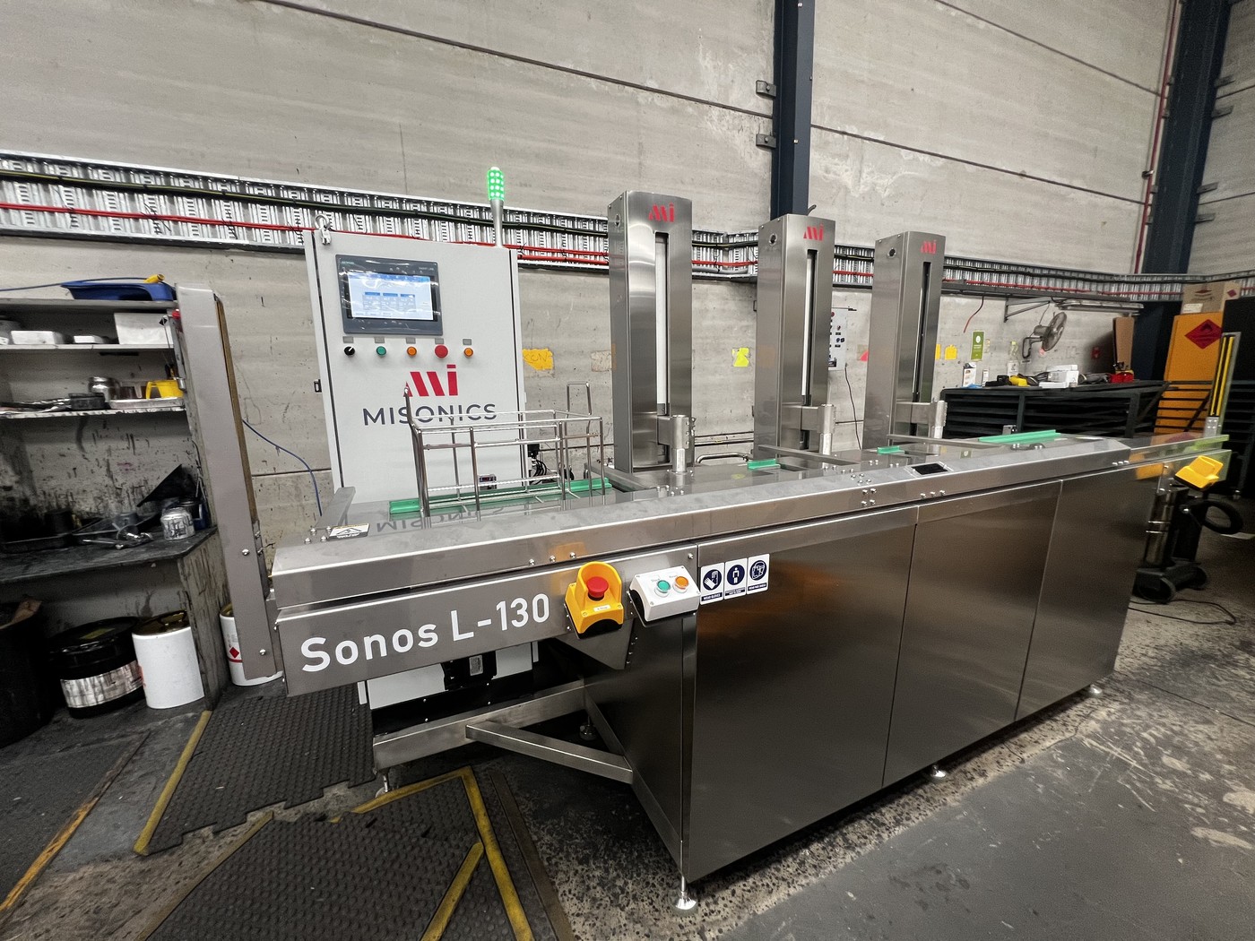 A Misonics Sono L-130 automated ultrasonic cleaning line installed on site