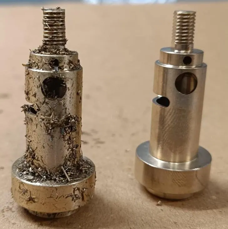 Threaded brass stud before and after cleaning